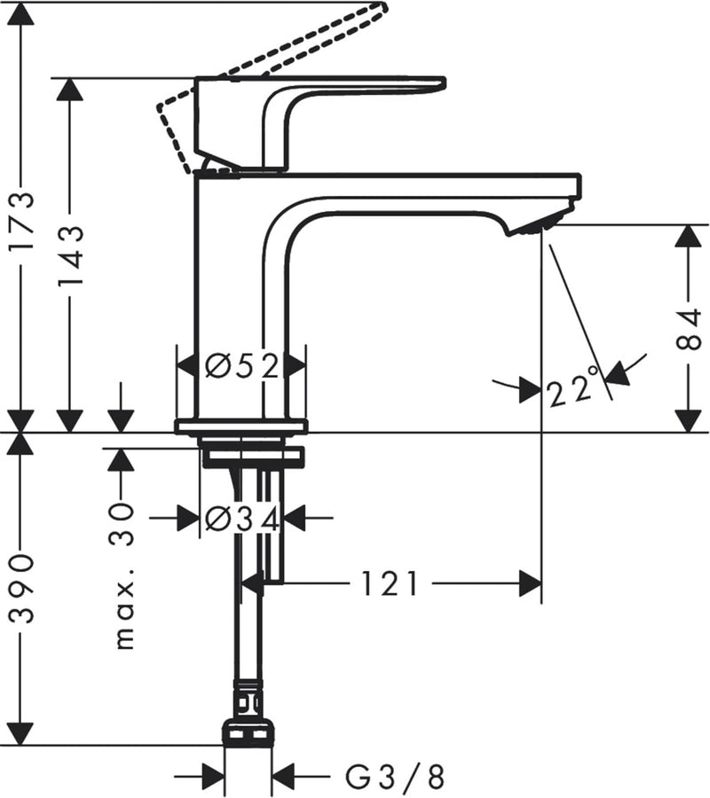 hansgrohe Standventil Rebris E, Wasserhah Bad für Kaltwasser mit Auslauf Höhe 80 mm, Badarmatur wass