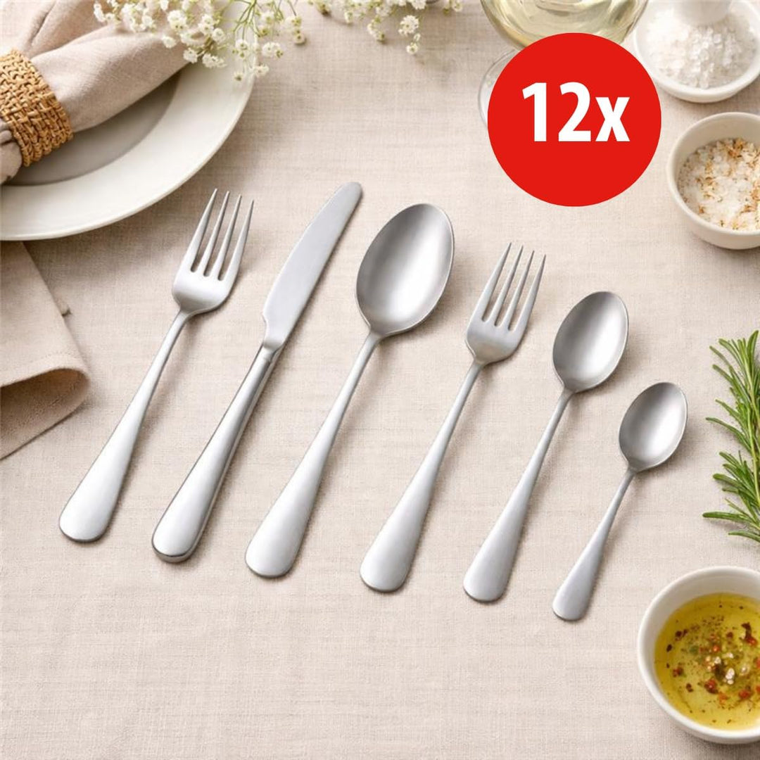 alpina Besteck Set 75‑teilig für 12 Personen – Edelstahl Besteck Set – Messer Gabeln Löffel Teelöffe