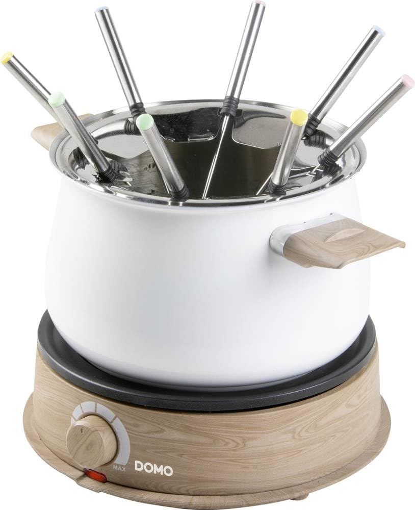 DOMO DO736F Fondue 1500 W Kontrollleuchte, 8 Fonduegabeln Holz, Weiss
