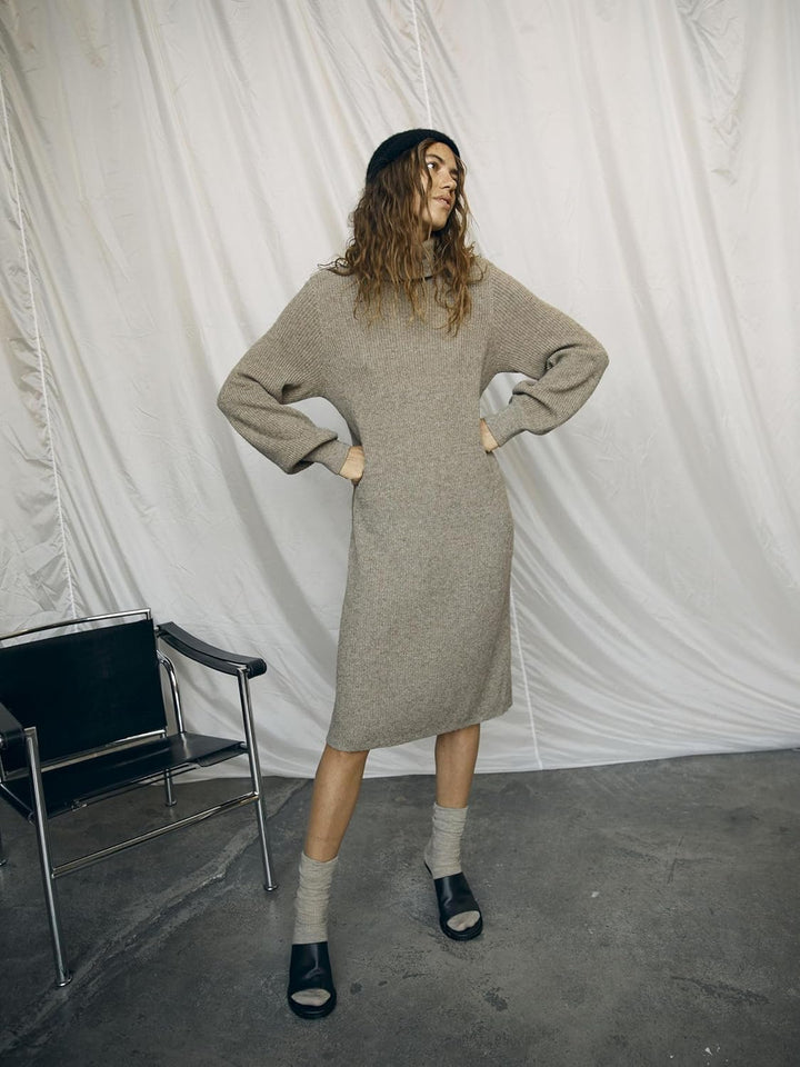 Object Damen Objmalena L/S Roll Neck Dress Noos Kleid XS Fossil/Detail:melange, XS Fossil/Detail:mel