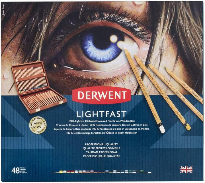 Derwent Lightfast Lichtechte Farbstifte in Geschenk-Box aus Holz, Zeichnen &amp; Ausmalen, 48er-Set, Ide