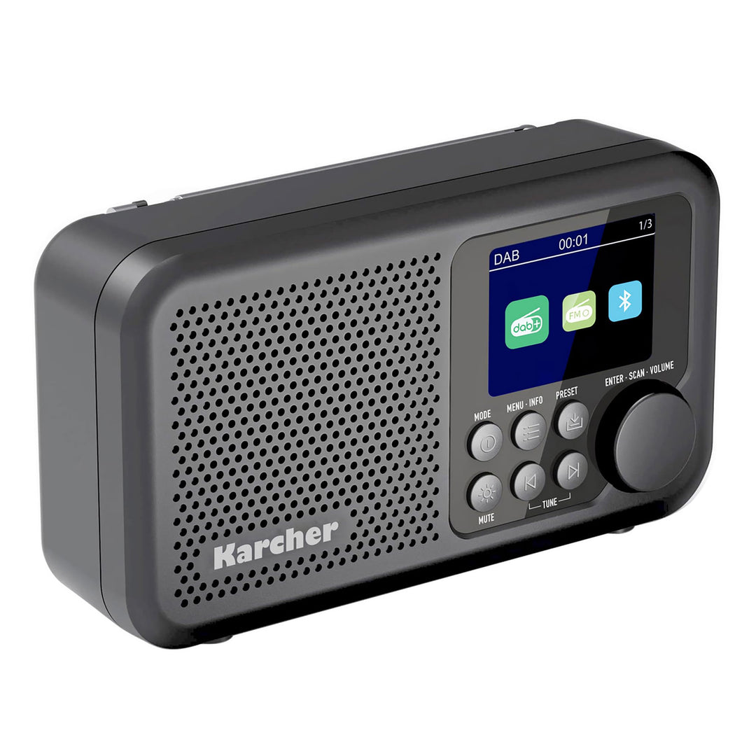 Karcher DAB+ Radio tragbar mit Akku (2200 mAh), Digitalradio DAB+ / UKW, Bluetooth Lautsprecher, 2,4