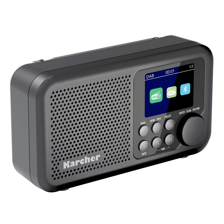 Karcher DAB+ Radio tragbar mit Akku (2200 mAh), Digitalradio DAB+ / UKW, Bluetooth Lautsprecher, 2,4