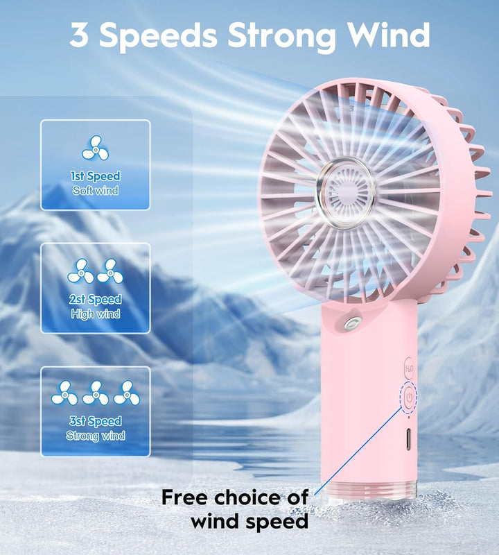 Mini Handventilator mit Feuchtigkeitsfunktion, Tragbarer Taschenventilator USB-C Wiederaufladbarer,
