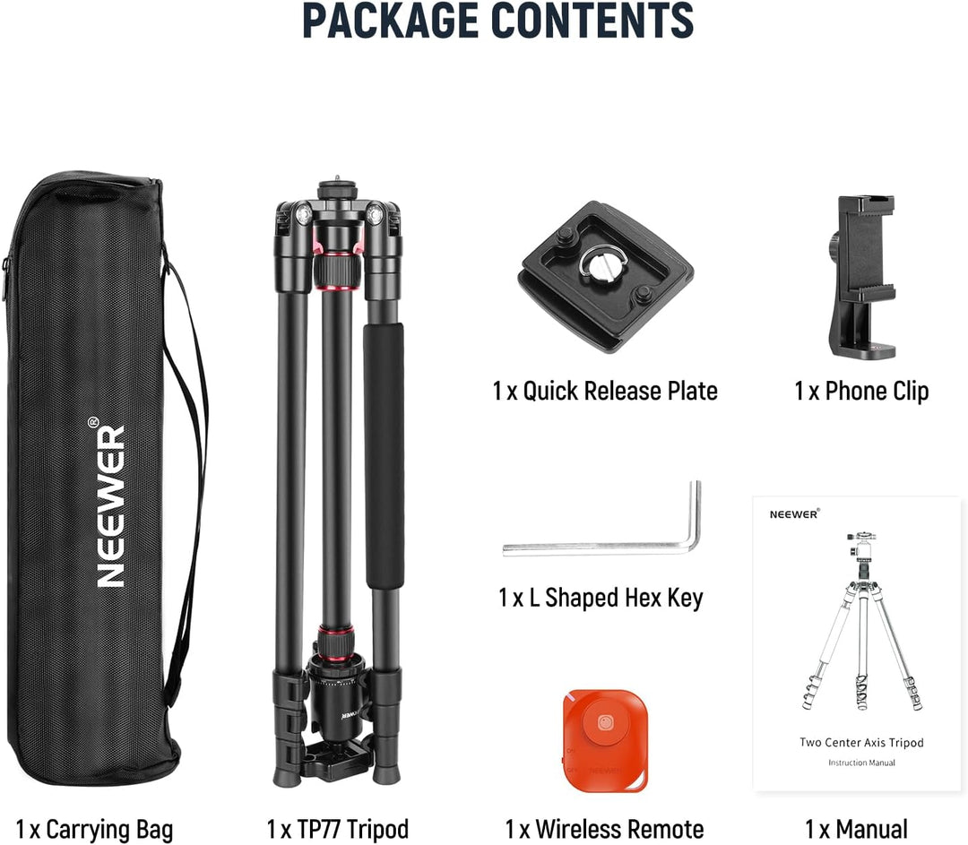 NEEWER 195,6cm Kamera Stativ Einbeinstativ mit Handyhalter, tragbares Reisestativ mit Fernbedienung