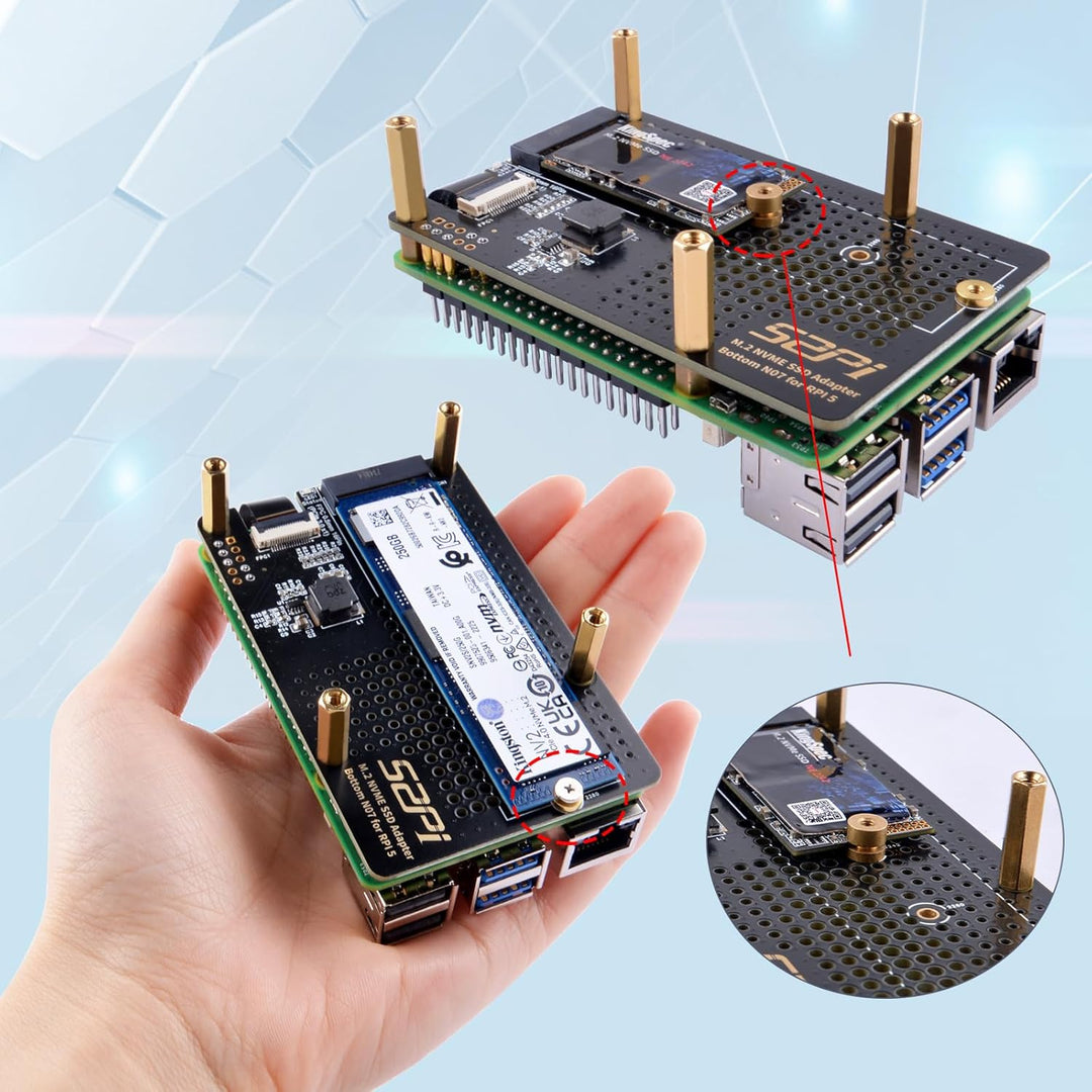 GeeekPi N07 M.2 PCIe to NVMe Bottom SSD Pip PCIe Peripheral Board for Raspberry Pi 5,Support M.2 Key