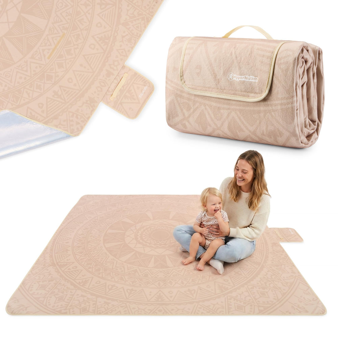 HyperMotion Picknickdecke XXL 200x200 cm Boho wasserfest Beige | XXL Picknickdecke mit wasserfester