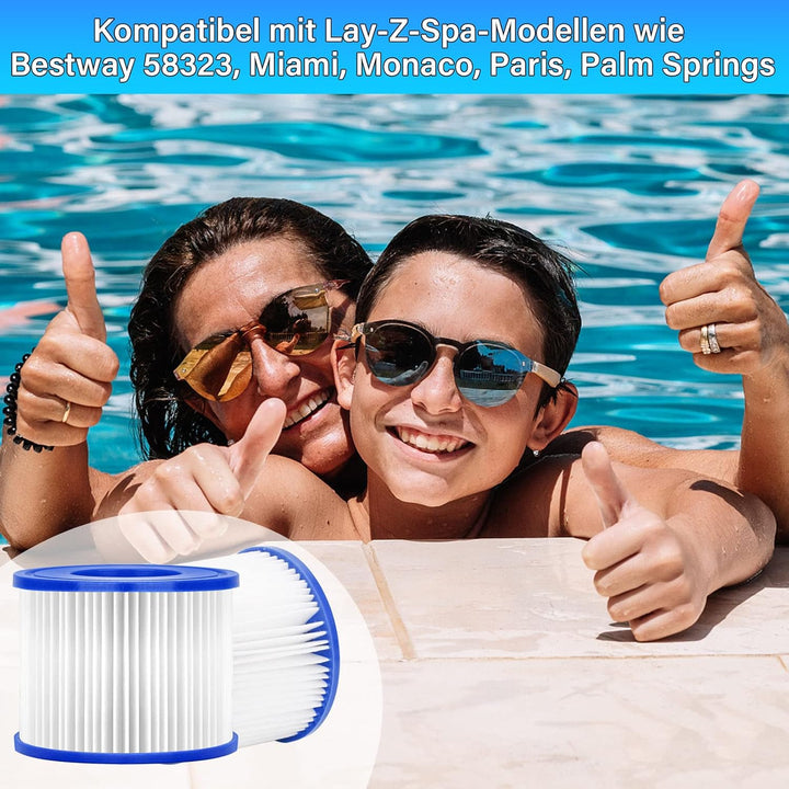 Sosayet Filter VI für Pool, 6 Stück Filterkartuschen VI für Bestway Miami, Monaco Lay-Z-Spa, Vegas,