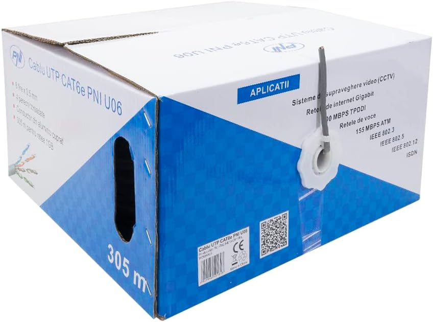 Enthernet LAN Kabel 305 m CAT6e PNI U06 für Internet 1 Gigabit/Überwachungssystem, grau