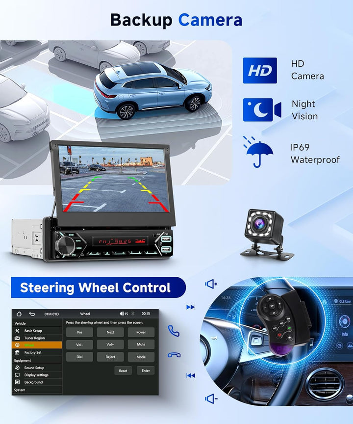Hodozzy DAB Autoradio 1 Din Wireless Carplay Android Auto mit Automatisch Einziehbarem 7 Zoll Bildsc