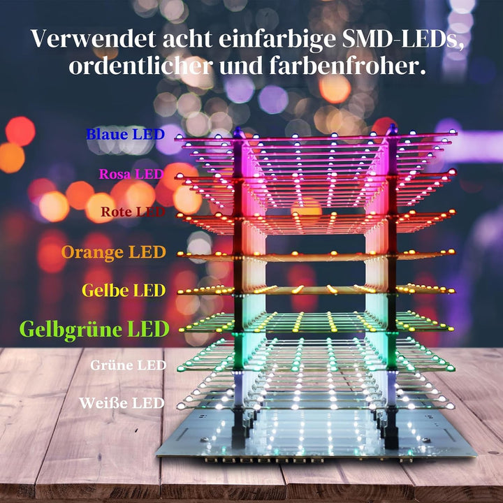 iCubeSmart 3D8P-MULTI, 3D-LED-Würfel-Set, Elektronische Kits, LED Cube Bausatz DIY Kit LED Licht Cub