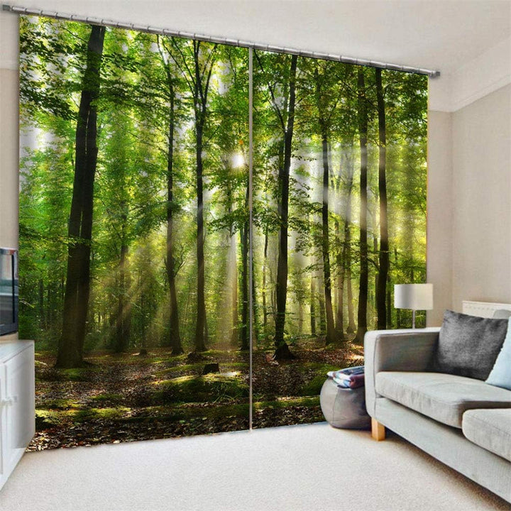 Natur Landschaft Wald Sonnenlicht Drucken Fenstervorhang, Schlafzimmer Vorhang, Mode Duschvorhang Ra