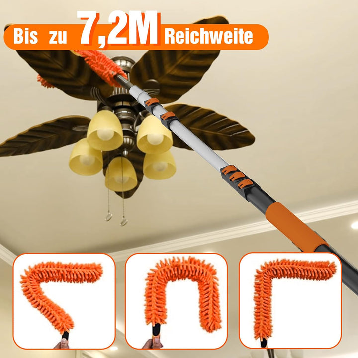 7,2M Staubwedel Teleskop Waschbar, Spinnwebenbesen mit Teleskopstiel, Fensterabzieher zum Reinigen v