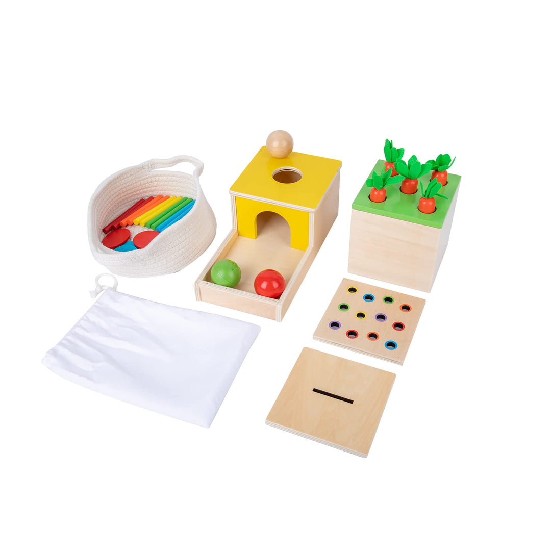 Adena Montessori Spielzeug für 1+ Jahre alte Spiel-Kit-Box enthält Karotte Ernte Spiele, Münze Box,