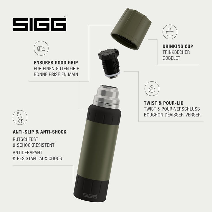 SIGG – Isolierte Trinkflasche – Thermosflasche Alpine Star Roasted Green mit Becher – 20 St. Heiss,
