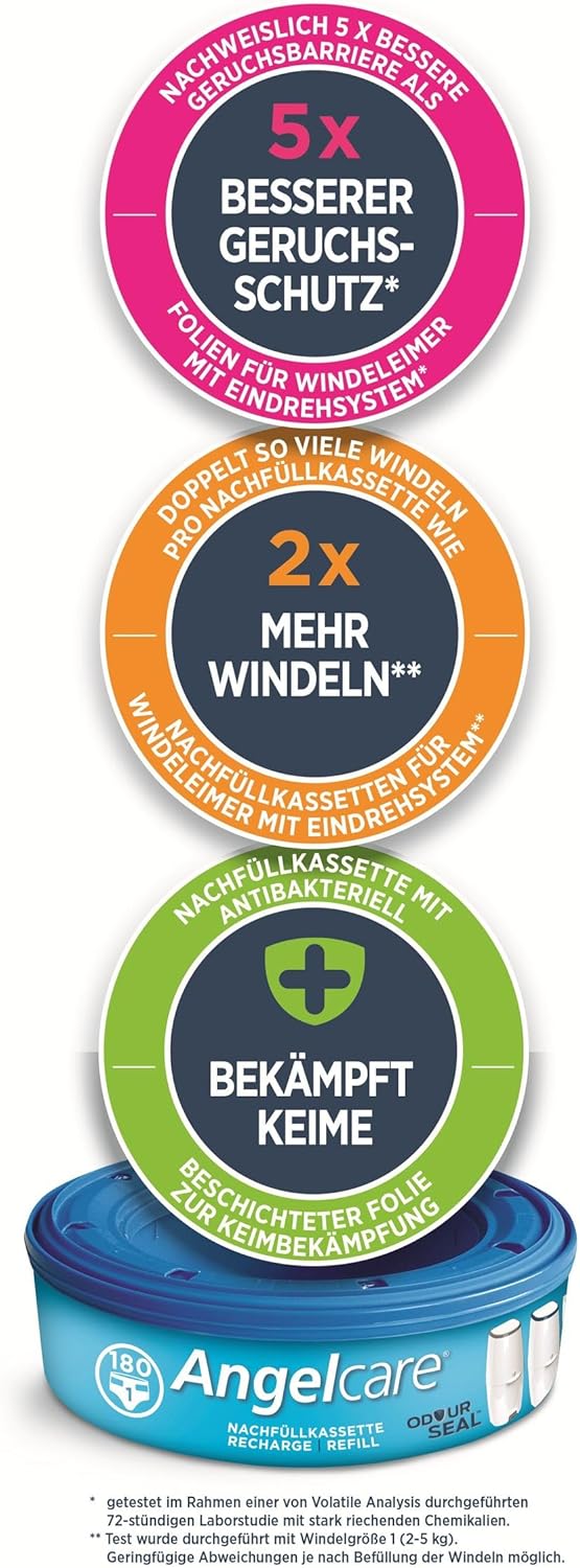 Angelcare 8er-Pack Original Nachfüllkassetten für Angelcare Windeleimer Comfort