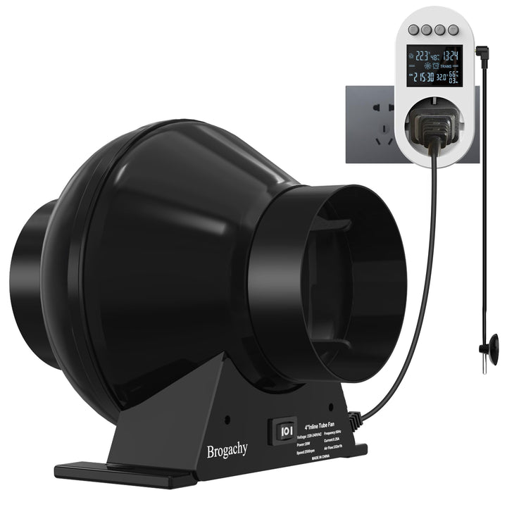 Rohrventilator 100mm,Rohrlüfter EC Motor, Abluftventilator 357m³/h,Mit Smart Steuerung, Temperatur F