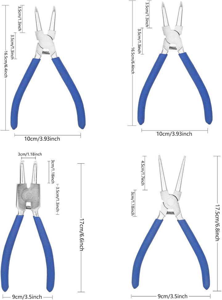 4tlg Sprengringzangen Seegering-Zangen Sicherungsringzangen Seegeringzange Set 175mm Zange Gerade &