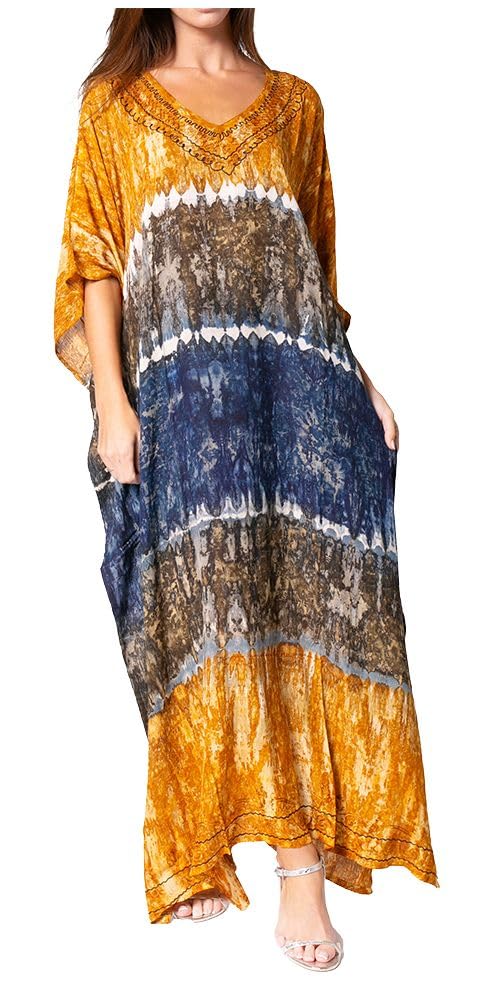 Sakkas Catia Damen Boho Lässig Lang Maxi Caftan Kleid Kaftan Vertuschung LougeWear Einheitsgrösse 18