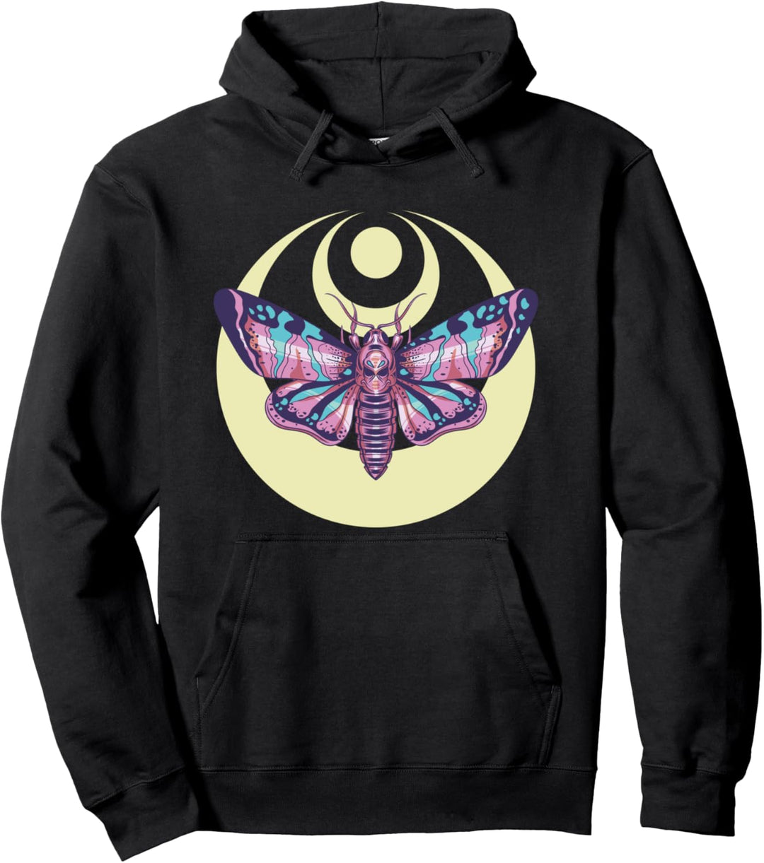 Moth And Crescent Moon Witchy Pastel Goth Witchy Celestial Pullover Hoodie