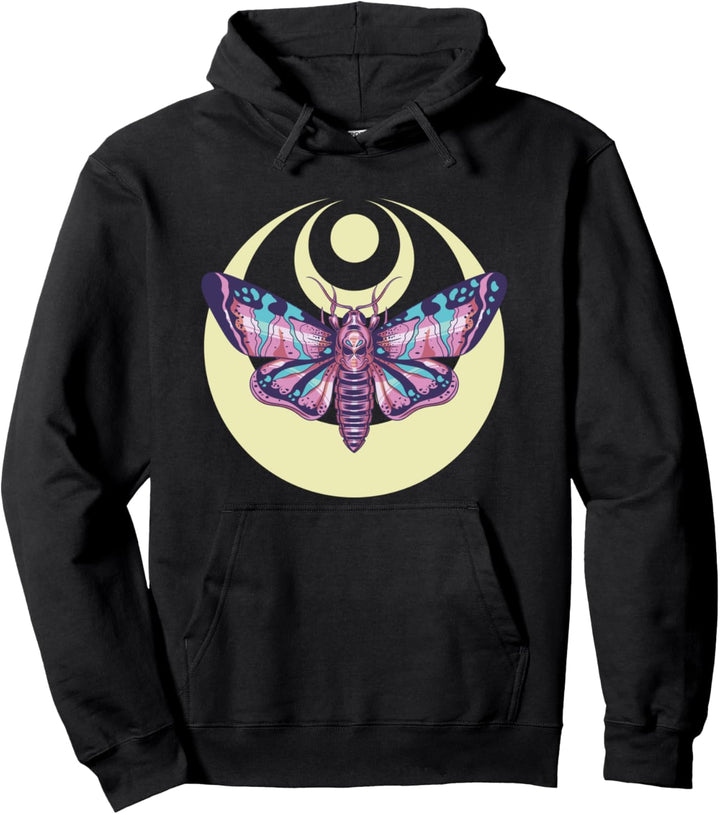 Moth And Crescent Moon Witchy Pastel Goth Witchy Celestial Pullover Hoodie