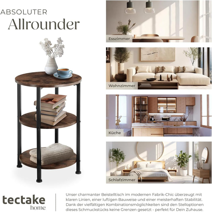 tectake Beistelltisch rund aus Holz und Metall, Industrie-Design, Couchtisch mit 3 Ebenen, für Wohnz
