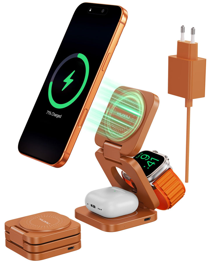 KU XIU X55 Turbo 25W Ladestation für Magsafe, Faltbar 3 in 1 Ladestation für Apple Watch und iPhone