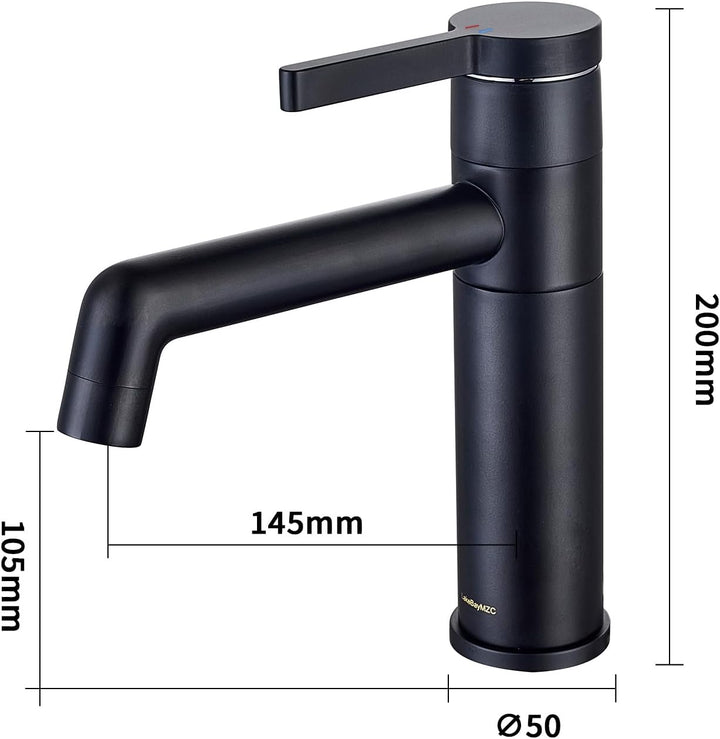 Waschtischarmatur Messing Wasserhahn Bad mit 2 Wassermodi, Schwarz, Schwarz