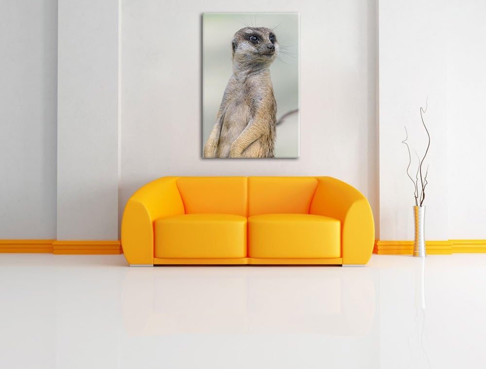 Pixxprint aufmerksames Erdmännchen auf Leinwand, XXL riesige Bilder fertig gerahmt mit Keilrahmen, K