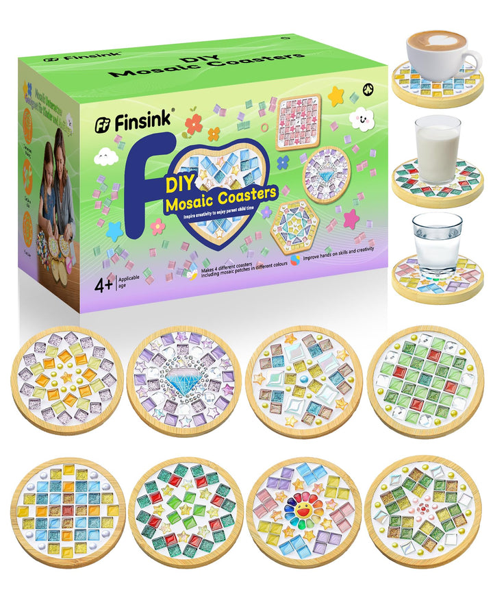Finsink Mosaik bastelset kinder 8pcs mosaik untersetzer bastelset diy holz untersetzer Set Mosaikste