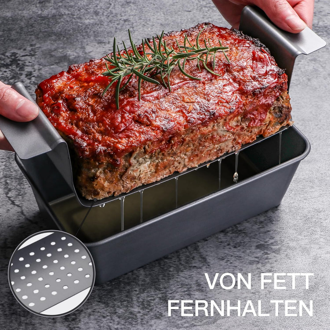 HONGBAKE 2-in-1 Fleischpastetenform mit Ablaufrost, 25 x 13 cm Kastenform aus Karbonstahl, Antihaft