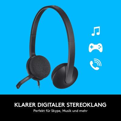 Logitech H340 Kopfhörer mit Mikrofon, Stereo-Headset, Verstellbares Mikrofon mit Rauschunterdrückung