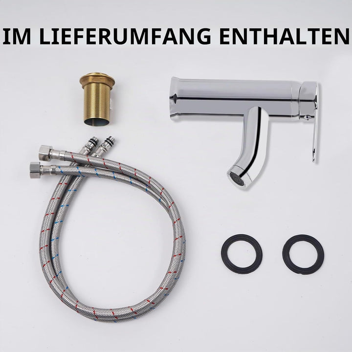 Edelstahl Waschtischarmaturen Bleifreier, Wasserhahn Bad mit Schlauch, Einhebelmischer Waschbeckenar