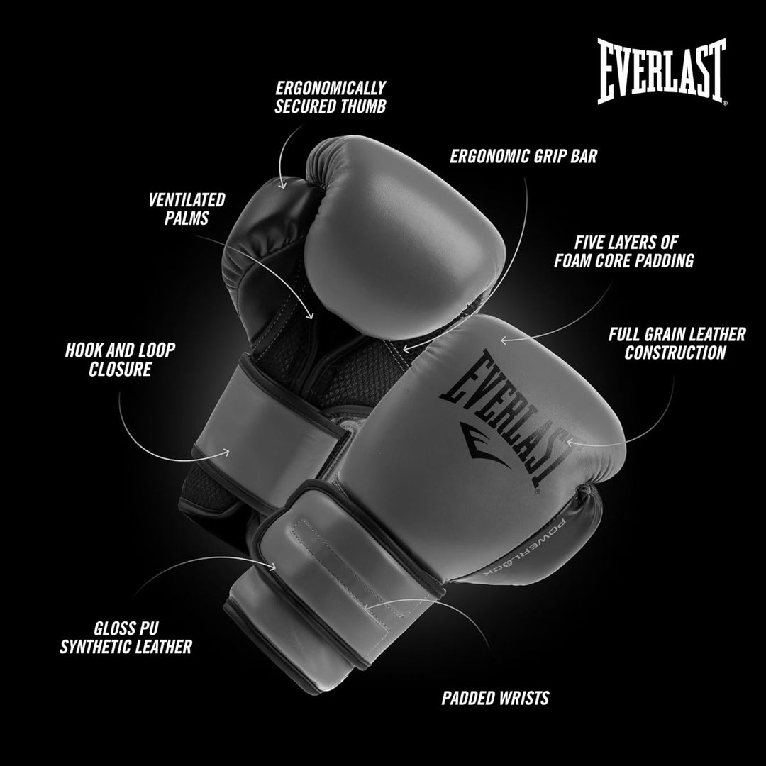 Everlast Unisex – Erwachsene Powerlock 2R Glove Handschuhe Dunkelgrau 12oz., Dunkelgrau 12oz.