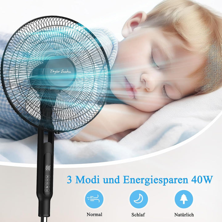 Taylor Swoden Standventilator Leise, 25dB DC Ventilator Leise mit Fernbedienung, 3258.6m³/h, 28 Gesc
