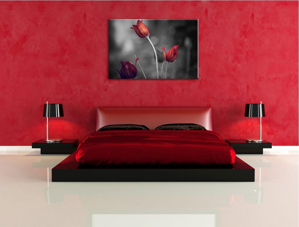 schöne Tulpen schwarz/weiss Format: 100x70 auf Leinwand, XXL riesige Bilder fertig gerahmt mit Keilr