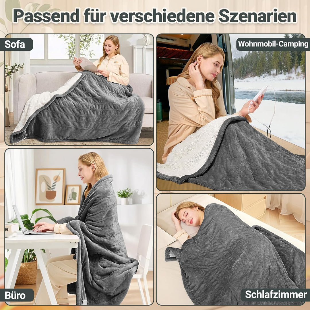 Heizdecke mit Abschaltautomatik, 130x180CM Elektrische Wärmedecke, 8 Heizstufen, 12 Stunden Auto-Off