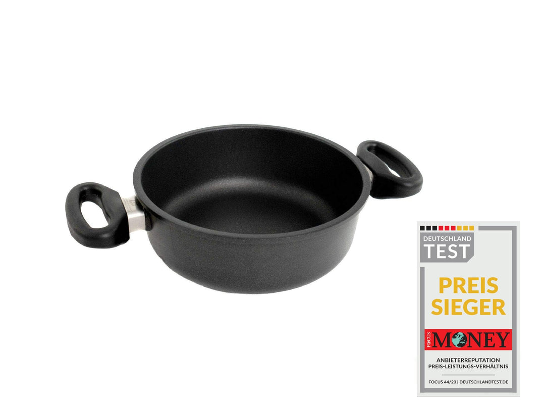AMT Gastroguss Schmortopf, Ø 20 cm, 8 cm hoch, mit zwei Seitengriffen, backofenfest, Aluguss (Alumin