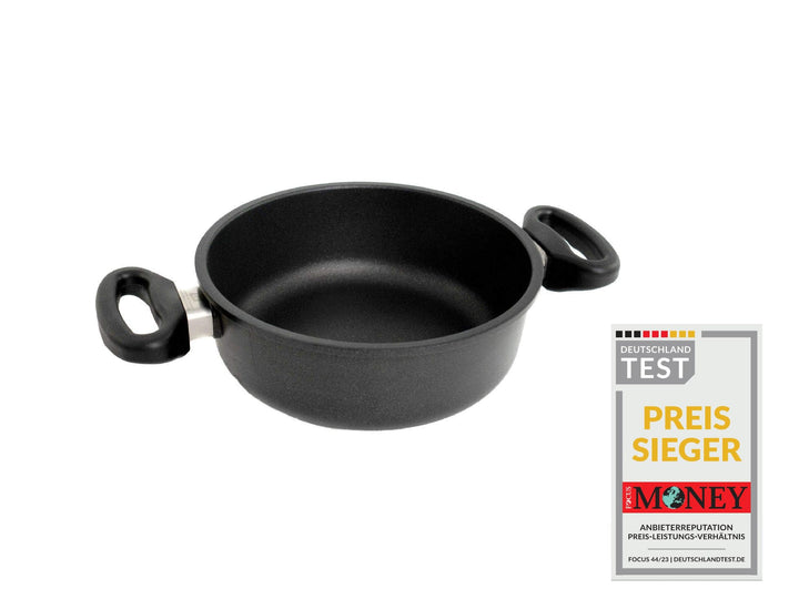 AMT Gastroguss Schmortopf, Ø 20 cm, 8 cm hoch, mit zwei Seitengriffen, backofenfest, Aluguss (Alumin