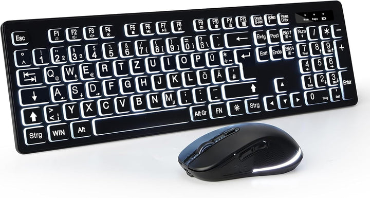 Grossschrift Kabellose Computertastatur & Maus Set – DE Vollformat-Tastatur mit weisser Hintergrundb