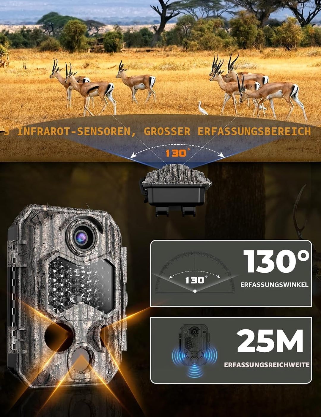 Wildkamera mit Handyübertragung App, 84MP 4K WLAN Wildkamera mit 8 AA-Batterien, 130 ° Weitwinkel Wi