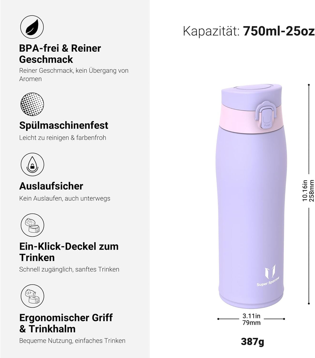 Super Sparrow Trinkflasche Edelstahl - Thermobecher - 350ml, 500ml, 750ml, 950ml - BPA-Frei Thermosf