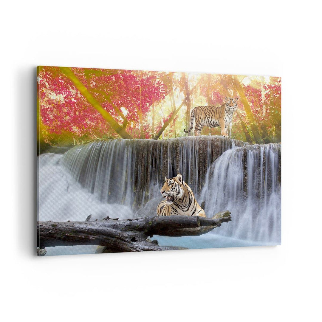 Bilder auf Leinwand 100x70cm Leinwandbild Tiger natur tier paradies Gross Wanddeko Bild Schlafzimmer