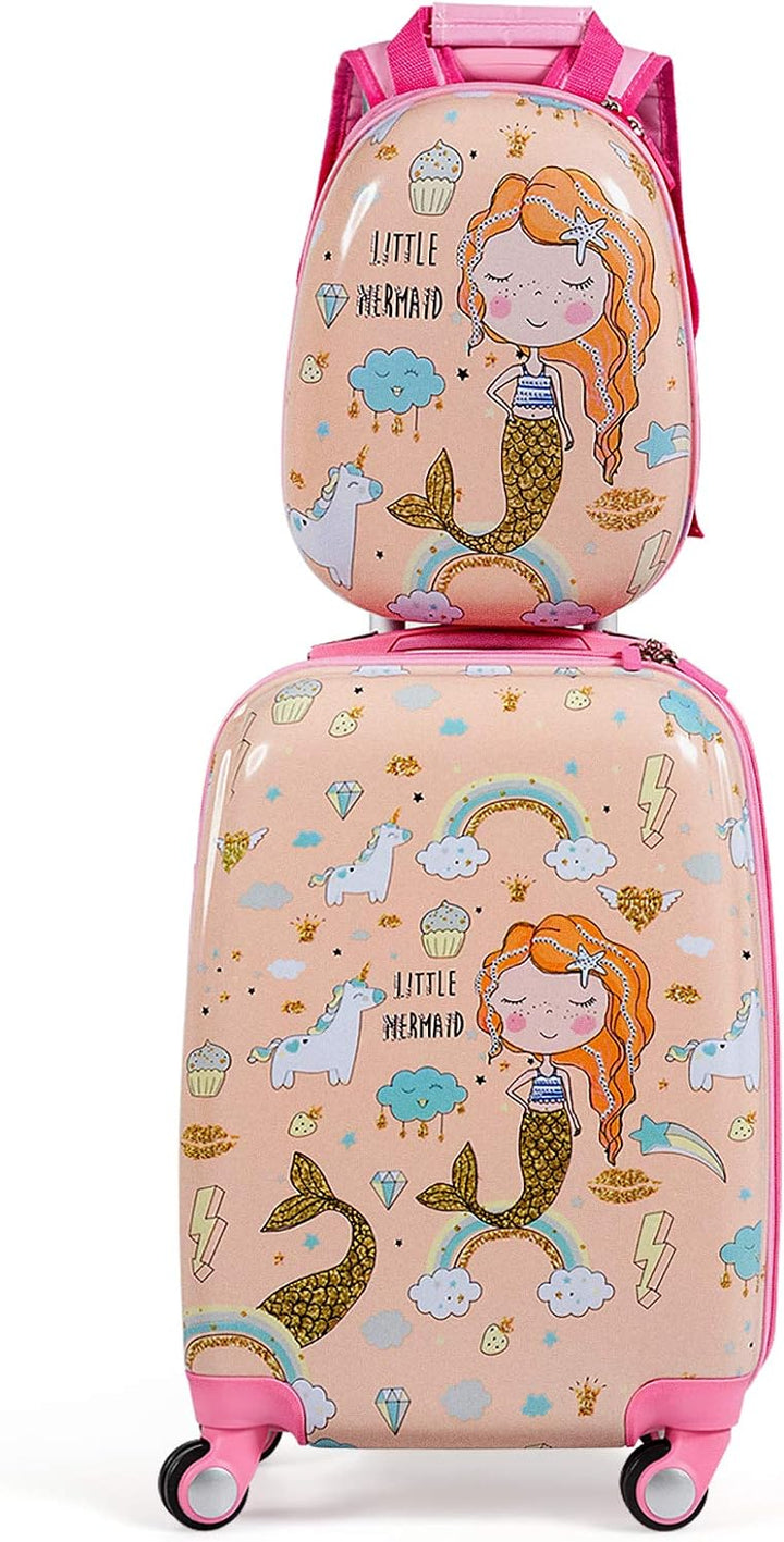 COSTWAY 2tlg Kinderkoffer + Rucksack, Kindertrolley aus Kunststoff, Kindergepäck, Kinder Kofferset H