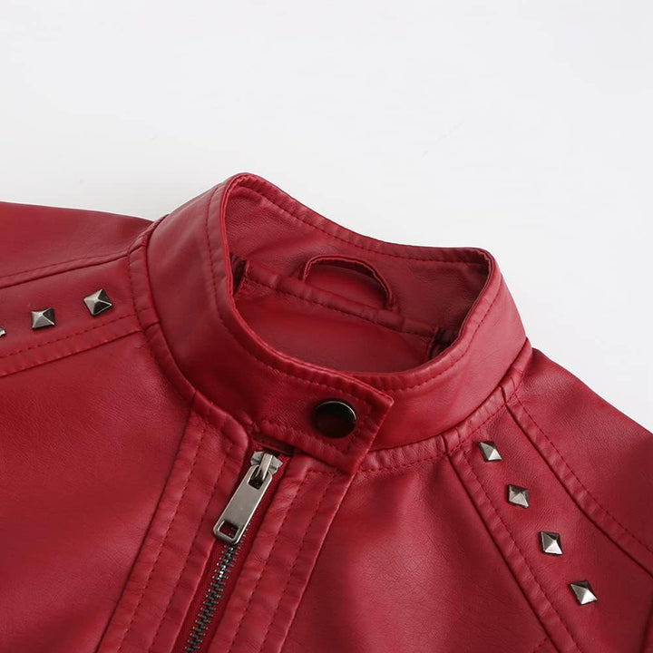 YYNUDA Damen Lederjacke Kurz Bikerjacke Stehkragen Reissverschluss Leder Jacke Übergangsjacke für He