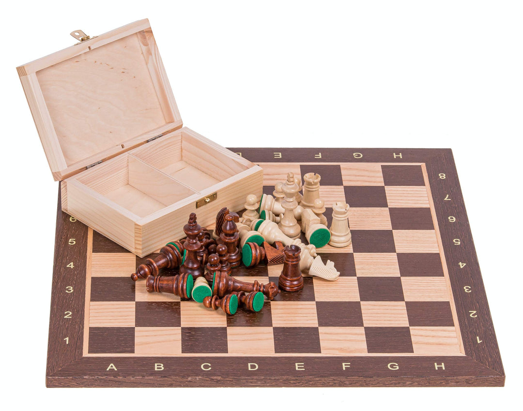 Square - Pro Schach Set Nr. 4 - WENGE - Schachbrett + Schachfiguren Staunton 4 + Kasten - Schachspie