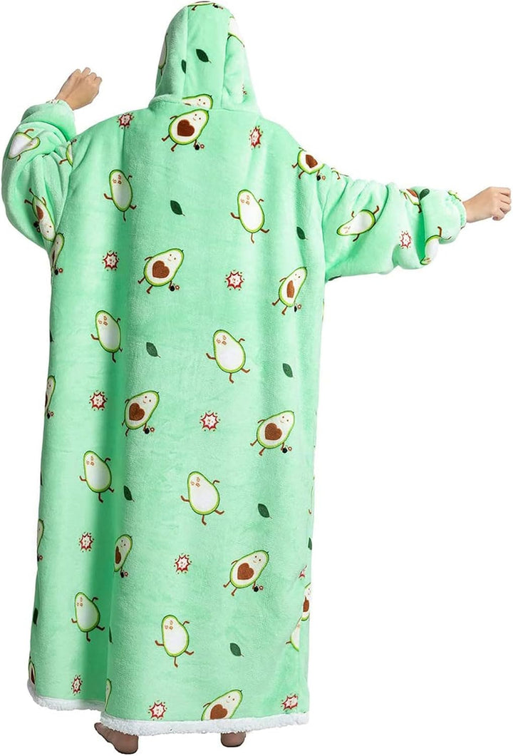 Queenshin Grüne Avocado Hoodie Decke Langes Dicke mit Ärmeln Kuscheldecke Deckenpullover für Damen H