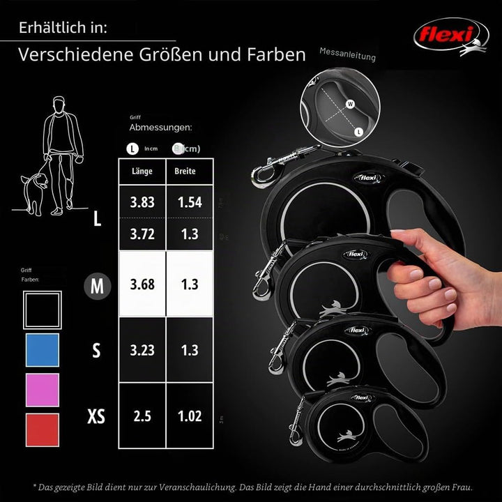 Flexi 25210769: Hundeleine, Klassische einziehbare Rollleine, Grösse M, 25 kg, 4,8 m, schwarz Schwar