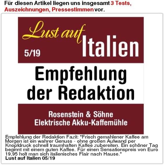 Rosenstein & Söhne Kaffeemühle 12V: Elektrische Akku-Kaffeemühle mit Keramik-Mahlwerk, USB Ladebuchs