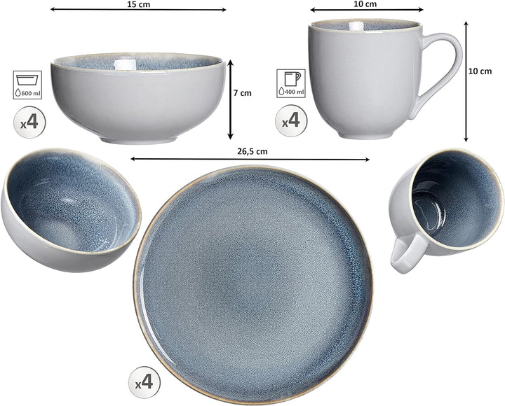 Kombiservice Skagen Stone, 12-teilig, Graublau, Kombiservice